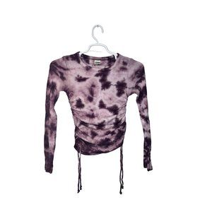 Victoria Secret Pink Long Sleeve Purple Tie Dye Waffle Top With Side Ruching